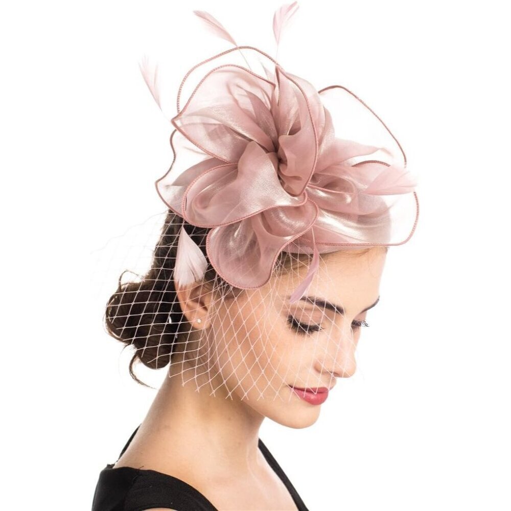 Women's Feathers Organza Tea Party Hat Veil Headband with Hair Clip